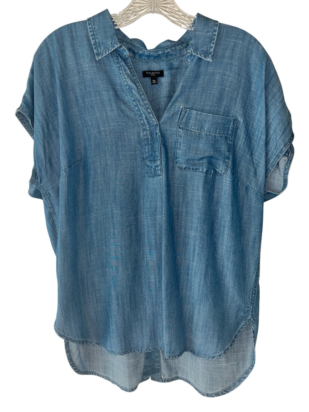 Talbot short sleeve blouse , blue, Medium Petite